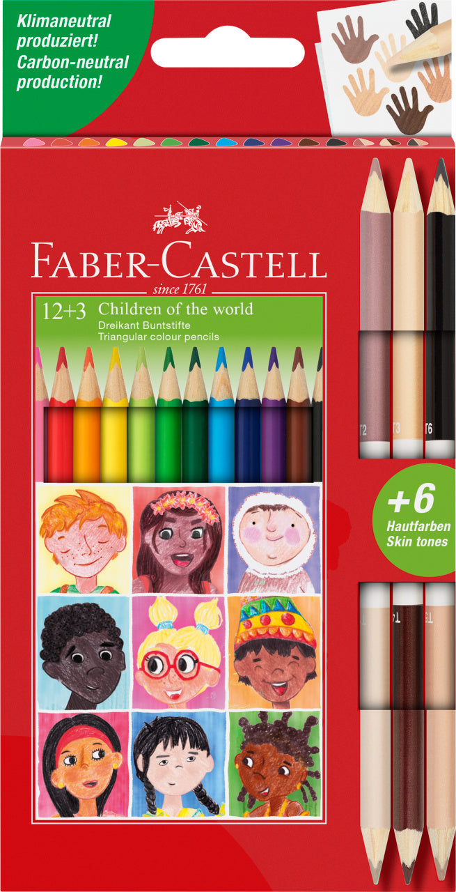 CREIOANE COLORATE 12+3 CR. BICOLORE PIELE CHILDREN OF THE WORLD FABER-CASTELL CREIOANE COLORATE 12+3 CR. BICOLORE PIELE CHILDREN OF THE WORLD FABER-CASTELL